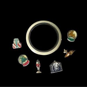 Origami Owl Large White Locket Face & 6 Christmas XMAS Charms